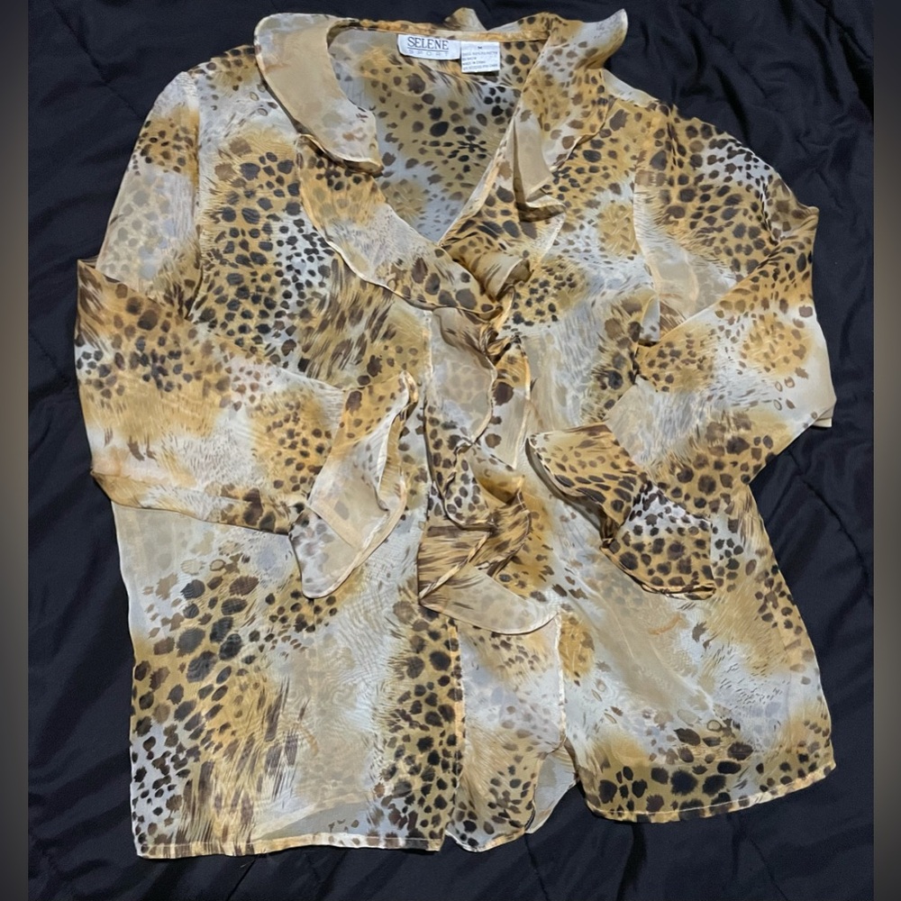 90s y2k leopard animal print blouse